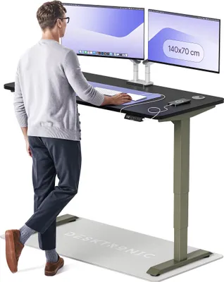 Image de Desktronic HomePro Bureau électrique réglable en hauteur 140x70cm vert/noir avec fonction mémoire, technologie anti-collision, ports de recharge USB-A et USB-C