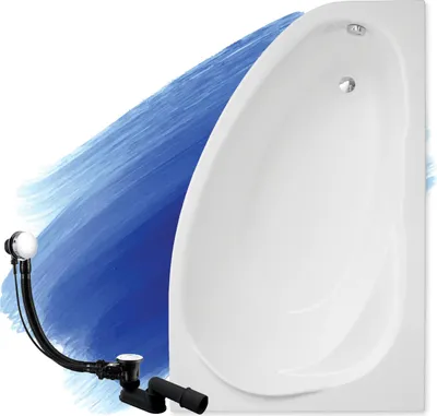 Produktbild von BADLAND Eckbadewanne Badewanne Marea RECHTS 160x100 mit Ablaufgarnitur und Füßen GRATIS ohne Verkleidung