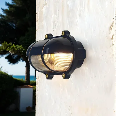 Produktbild von Außen Wandlampe Blau Echt-Messing Maritim Rustikal Glasschirm Robust E27 bis Wandleuchte Außenlampe Garten Hof