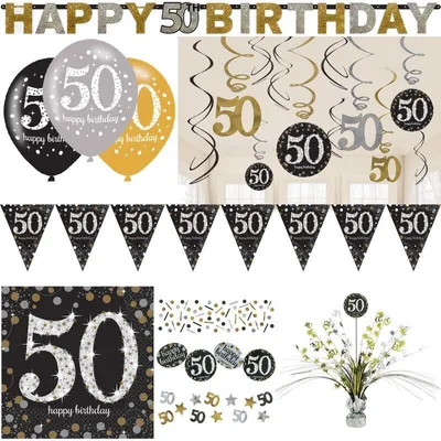 Produktbild von 50. Geburtstag Party Deko Set Partyartikel gold schwarz silber