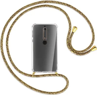 Produktbild von Handykette Backcover-Schutzhülle mit Band (Metall goldfarben) für Nokia 6.1 - braun+beige