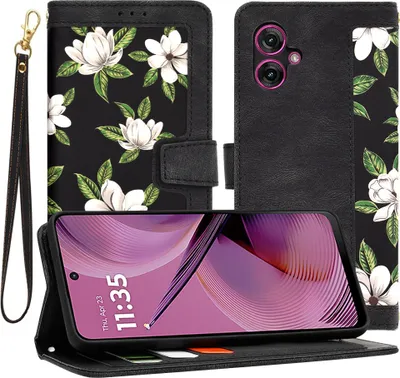 Produktbild von Techsuit FlipCraft Book Wallet Klapphülle mit Kabel für Motorola Moto G55 - Flowers of the Dawn
