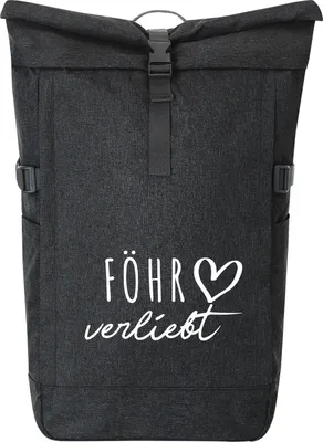 Produktbild von Huuraa Kurierrucksack Föhr verliebt 30-44 Liter Black Melange Fairtrade Rolltop Rucksack Geschenkidee