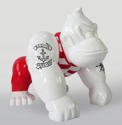 Zdjęcie produktu dla Casa Padrino Rzeźba dekoracyjna XXL Małpa goryl biały / czerwony / czarny wys. 104 cm - Figura dekoracyjna XXL