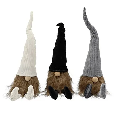 Produktbild von Weihnachtszwerg Weihnachtswichtel Cord 48 x 18 cm - Schwarz, Weiß und Grau - 3 Stück
