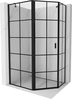 Produktbild von Mexen Mist asymmetrische fünfeckige Duschkabine links 100 x 90 cm, schwarzes Gitter, schwarz - 8A8-100-090-70-77-L