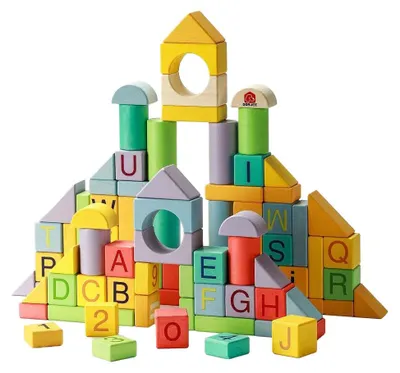 Image de Blocs de construction en bois de couleur, 84 pièces.