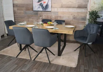 Image de lot de 6 chaises de salle à manger HWC-L80, chaise de cuisine rembourrée chaise avec accoudoirs, pivotante, métal tissu/textile ~ anthracite
