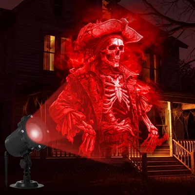 Halloween-Projektorlampe, dynamisches Piratenskelett, rotes Licht, 3D-Effekt