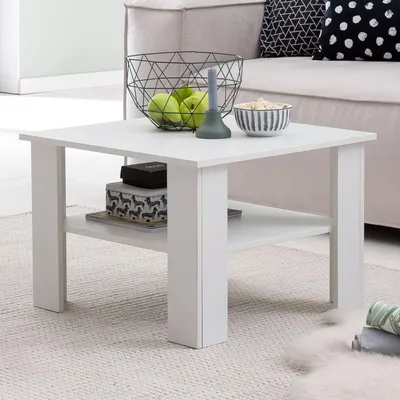 Immagine prodotto di FineBuy Tavolino da salotto in legno bianco 60 x 42 x 60 cm Tavolino in legno con ripiano Tavolino da salotto Tavolino da caffè Tavolino da divano Tavolino da salotto Tavolino da soggiorno