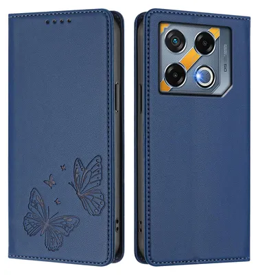 Image de Étui en cuir pour Infinix GT 20 Pro 5G, motif papillon, étui à rabat avec porte-appareil, bleu foncé