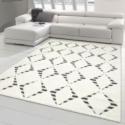 Produktbild von Flauschiger Teppich mit modernem Flachgewebe Diamantendesign Größe - 160x230 cm