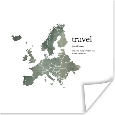 Produktbild von MuchoWow® Poster Europa-Karte - Aquarell - Zitate 100x100 cm - Babyzimmer