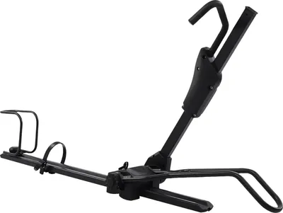 Image de Porte-vélos de toit - Porte-vélos universel pour voitures et SUV - Longueur : 110 cm - Réglable en hauteur : 75–98 cm - Largeur maximale des pneus : 5,6 cm - Poids : 6 kg - Noir
