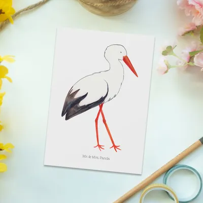 Produktbild von Mr. & Mrs. Panda Postkarte Storch - Weiß - Geschenk, Mutter, Mütter, Postkarten, Ansichtskarten, Grußkarte, Schwangerschaft, Ansichtskarte, Fotokarte, Störche, Baby