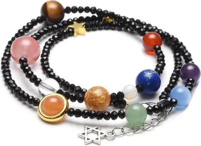 Image de Jovivi Bracelet de pierres précieuses Système solaire Planète Bracelet noir