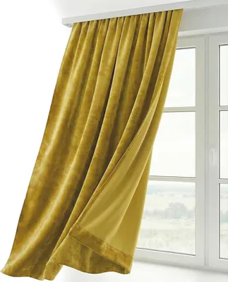Obrázek produktu pro Sametové závěsové pásky, barva hořčicová, rozměry 300 x 245 cm. Sametové, zatemňovací