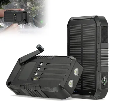 Produktbild von Outdoor Solar Powerbank mit Handkurbel, 66800mAh, Schnellladung 22.5W, LED Taschenlampe, SOS, robust, wasserdicht, für Camping, Notfall & Abenteuer
