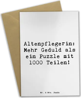 Produktbild von Mr. & Mrs. Panda Grußkarte Spruch Altenpflegerin Geduld - Weiß - Geschenk, hochzeitskarten, Dankeschön, Berufspassion, Beileidskarte, Altenpflege, liebevolles, Beruf