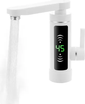 Obrázek produktu pro Elektrický průtokový ohřívač vody - Pro kuchyň/koupelnu - 3000 W - 220–250 V - otočný o 360° - digitální LED displej - IPX4 - EU zástrčka - bílá barva