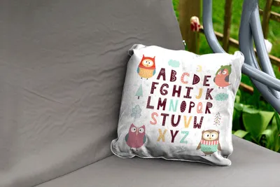 Produktbild von MuchoWow® Outdoor Kissen - Illustration Alphabet mit Eulen - 40x40 cm - Wetterfest - Lounge Kissen - Kopfkissen - Interieur - Polster mit Bild