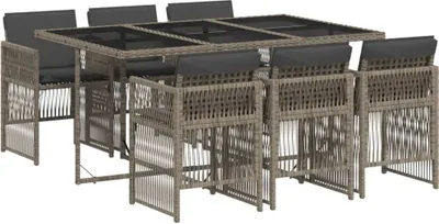 Produktbild von 7-tlg. Garten-Essgruppe mit Kissen Grau Poly Rattan
