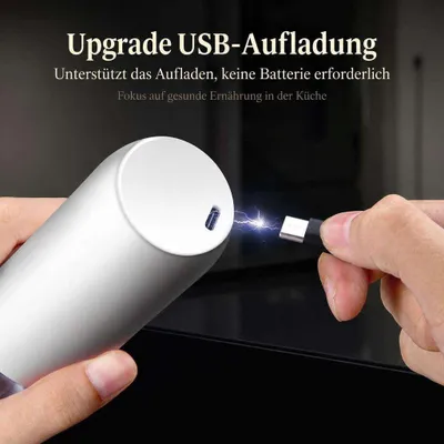 Produktbild von Zimilo Elektrische Pfeffermühle Wiederaufladbar, Gewürzmühle mit USB-Ladefunktion, Keramikmahlwerk, 6 Einstellbare Mahlgrade & LED-Licht, Weiß