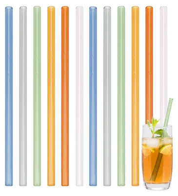 Image de Pailles en verre Bremermann, pailles colorées, lot de 12, longueur 20 cm, avec 4 goupillons de nettoyage.