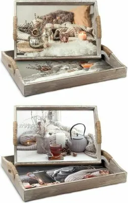 Immagine prodotto di Set di vassoi DKD Home Decor Colorati 40 x 30 x 6 cm Legno MDF (2 pezzi)