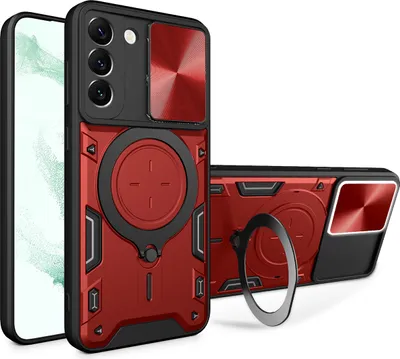 Image de Étui pour Samsung Galaxy S22+ 5G étui durable à double couche avec protection de l'appareil photo et anneau de support rouge