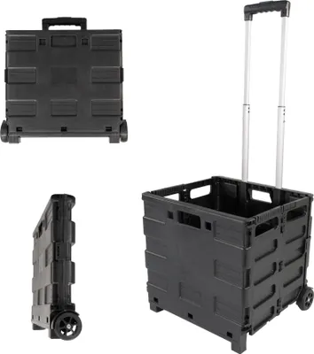 Produktbild von Einkaufstrolley, Transporttrolley, faltbarer Transportwagen, fahrbare Transportbox schwarz