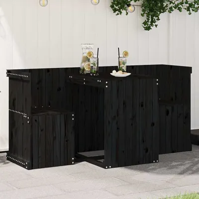 Produktbild von ZMH Balkonmöbel-Set 2-Sitzer Schwarz Massivholz Kiefer