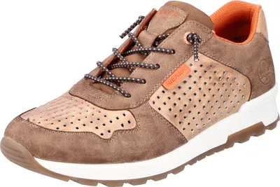 A single brown Rieker men's sneaker is shown from a three-quarter front angle against a white background.