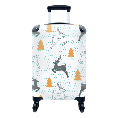 Produktbild von MuchoWow® Koffer Handgepäck Trolley Rollkoffer Kleine Reisekoffer mit 4 Rollen - Hirsche - Muster - Baum - Cabin Size < 55x40x23 cm & 55x40x20 cm - Fotokoffer - Kabinenkoffer - Boardgepäck - Reise-Box - Reisekoffer - Reisegepäck - Koffer mit Bild - Trolley für Kinder