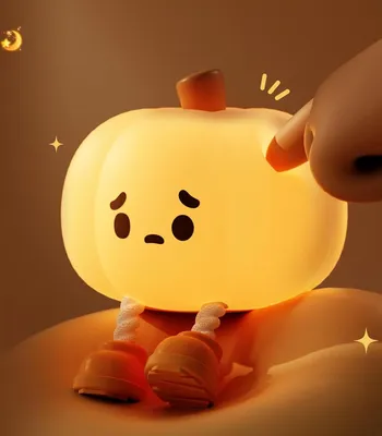 Produktbild von Brisun Silicon Night Light for Kids, Cute Pumpkin Bedside Sleeping Lamp for Nursery & Children, USB Charging Tap Control & Timing, Dimmable and Portable for Birthday & Christmas Gifts