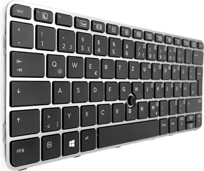 Produktbild von Tastatur - Farbe: Schwarz - mit Silber Rahmen - mit Mausstick - mit Beleuchtung Deutsches Tastaturlayout kompatibel für HP EliteBook 725 G4