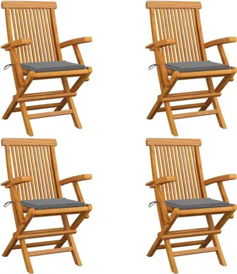 Obrázok produktu pre Záhradné stoličky, sivé podložky 4 ks, tíkový masív