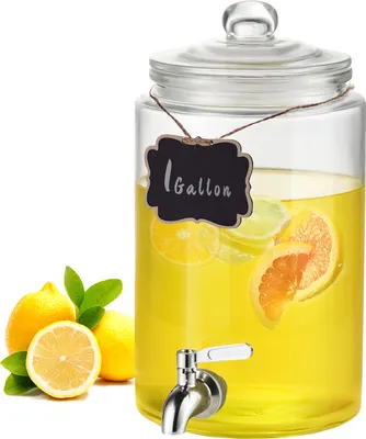 Produktbild von VEVOR Getränkespender, 3,8 L Getränkespender für Partys, Saftspender aus Glas mit Edelstahlzapfhahn, Eistee-Limonadensaft-Wasserspender, für Restaurants, Hotels, Partys