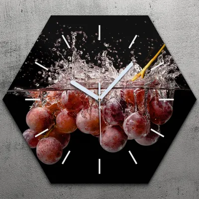 Produktbild von Uhr hexagonal 40 cm Glas Geräuschlos weiße Zeiger - Früchte Spritzen