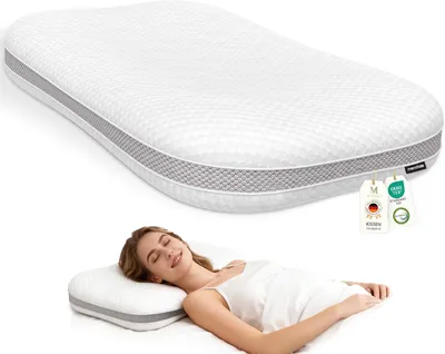 Imagen del producto de Almohada ergonómica para el cuello, fabricada en espuma viscoelástica, con altura ajustable, de 70 x 39,6 cm, ideal para personas que duermen boca arriba