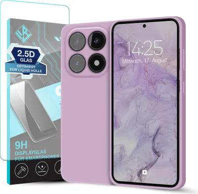 Produktbild von Hülle für Xiaomi 15T mit 9H Displayglas Displayschutz Case Cover Bumper Smartphone Softgrip Schutzhülle Farbe: Lila