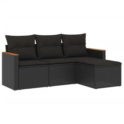 Obrázok produktu pre vidaXL 4-dielna záhradná sedacia súprava s vankúšmi Black Poly Rattan