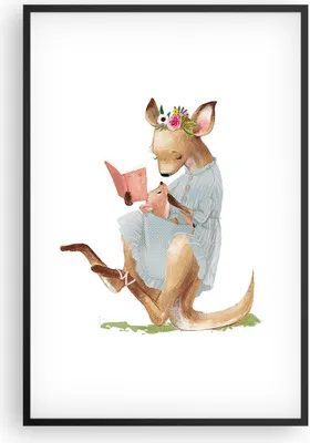 Produktbild von Gerahmtes Poster - Schwarzer Rahmen - Känguru Mama Kind - 61x91,5 cm - Wand Bild - Wanddeko - Wandbilder - Kunstposter - Wandposter - Bilderrahmen - Bilder - Kunstdruck - P2BPA61x91-4705