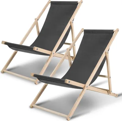Produktbild von Faziango 2X Liegestuhl Relaxliegestuhl Klappbar Holz Schwingliege klappliege Strandstuhl Grau