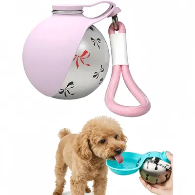 Produktbild von 304 Edelstahl Tragbare Hundetrinkflasche, Kompakt reise trinkflasche für kleine Hunde,BPA-frei, Auslaufsicher, für Outdoor Spaziergänge,Rosa Aufdruck