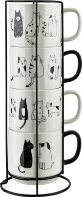 Produktbild von Becher-Set mit Ständer Porzellan Affekdesign by Mondex COTTELLO 370 ml (12x10x32,5 cm) Weiß 4 Stück