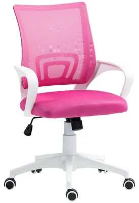 Produktbild von Drehbarer Bš¹rostuhl mit Netzbezug, h?henverstellbar, mit Neigefunktion und Armlehnen, Belastbarkeit 120 kg, rosa