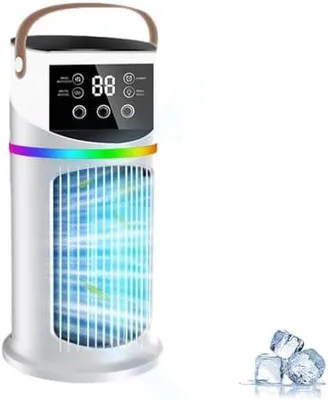 Produktbild von Mini klimaanlage, Mobile Klimaanlage mit 9 Geschwindigkeiten & 8H Timer, 7 Farben Nachtlicht, 3-Loch-Sprühdüse, Klimaanlage mobil für Schlafzimmer Büro Schreibtisch