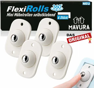 Obrázok produktu pre FlexiRolls mini nábytkové kolieska guľôčkové kolieska na nábytok malé nábytkové kolieska (4 ks), samolepiace ploché bez poškriabania