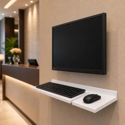 Produktbild von Tastaturhalterung / Tastatur Wandhalter mit Mausablage / weiß für Lobby, Praxis, Werkstatt, KI-generiertes Bild